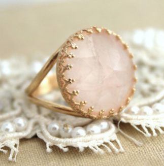 Ring Pink Blush Rose Quartz gemstone feminine jewelry - 14k gold filled powder pink ring. Via ETSY